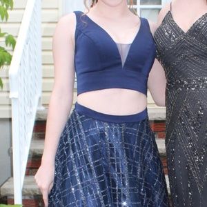 Madison James Navy Blue Two Piece Prom Dress